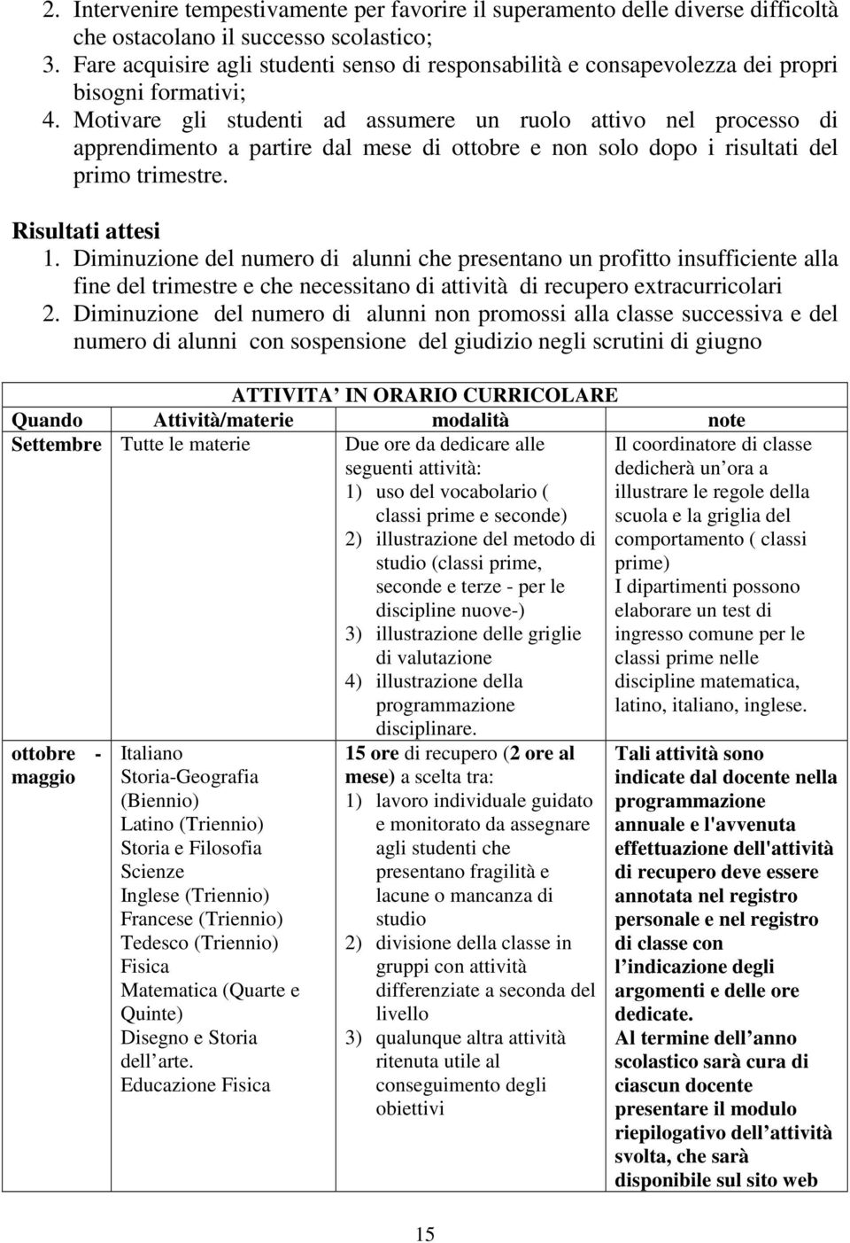 Motivare gli studenti ad assumere un ruolo attivo nel processo di apprendimento a partire dal mese di ottobre e non solo dopo i risultati del primo trimestre. Risultati attesi 1.