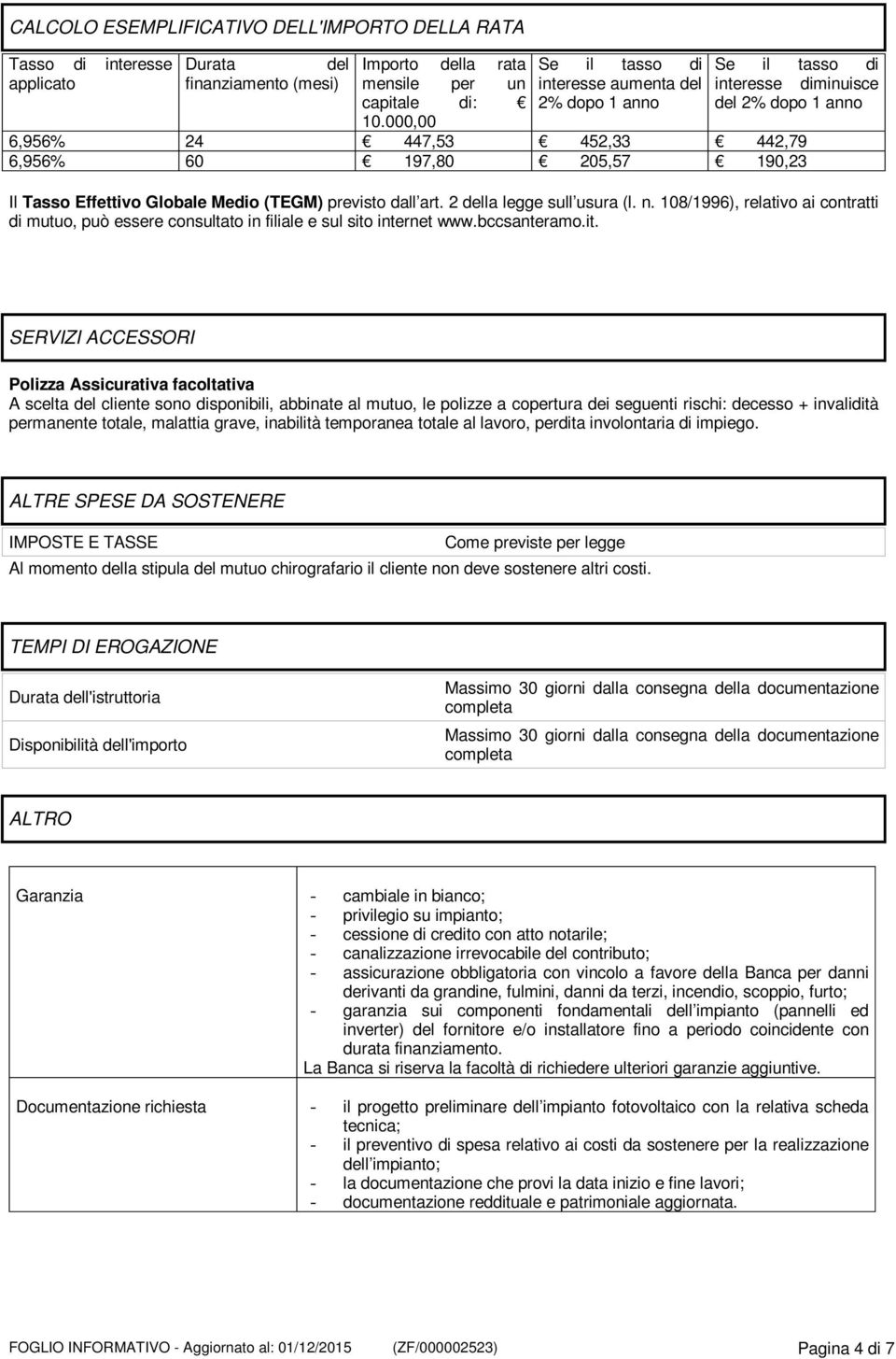 Globale Medio (TEGM) previsto dall art. 2 della legge sull usura (l. n. 108/1996), relativo ai contratti di mutuo, può essere consultato in filiale e sul sito