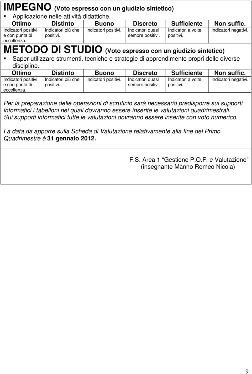 Indicatori sempre Per la preparazione delle operazioni di scrutinio sarà necessario predisporre sui supporti informatici i tabelloni nei quali dovranno essere inserite le valutazioni