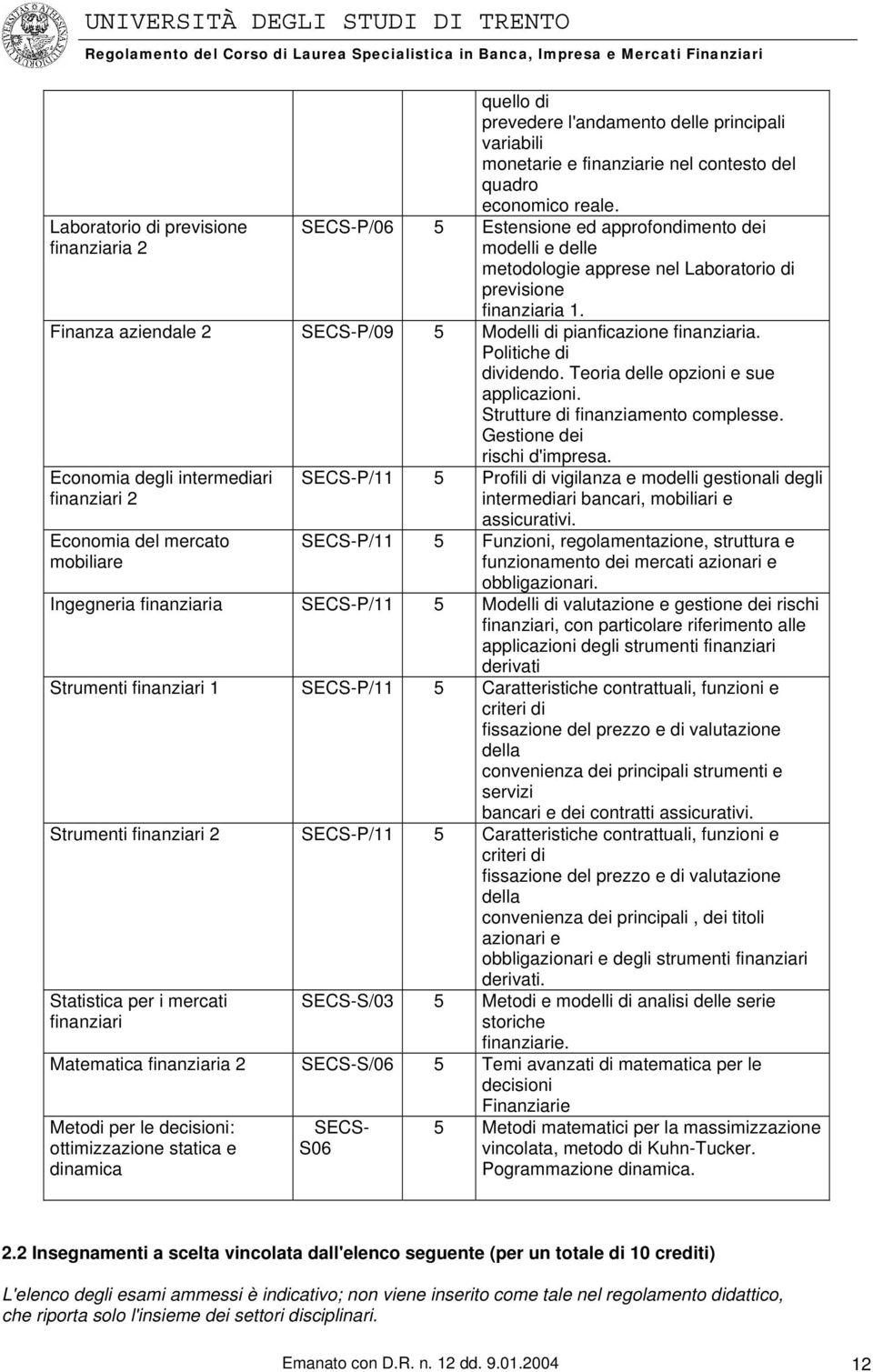 Politiche di dividendo. Teoria delle opzioni e sue applicazioni. Strutture di finanziamento complesse. Gestione dei rischi d'impresa.