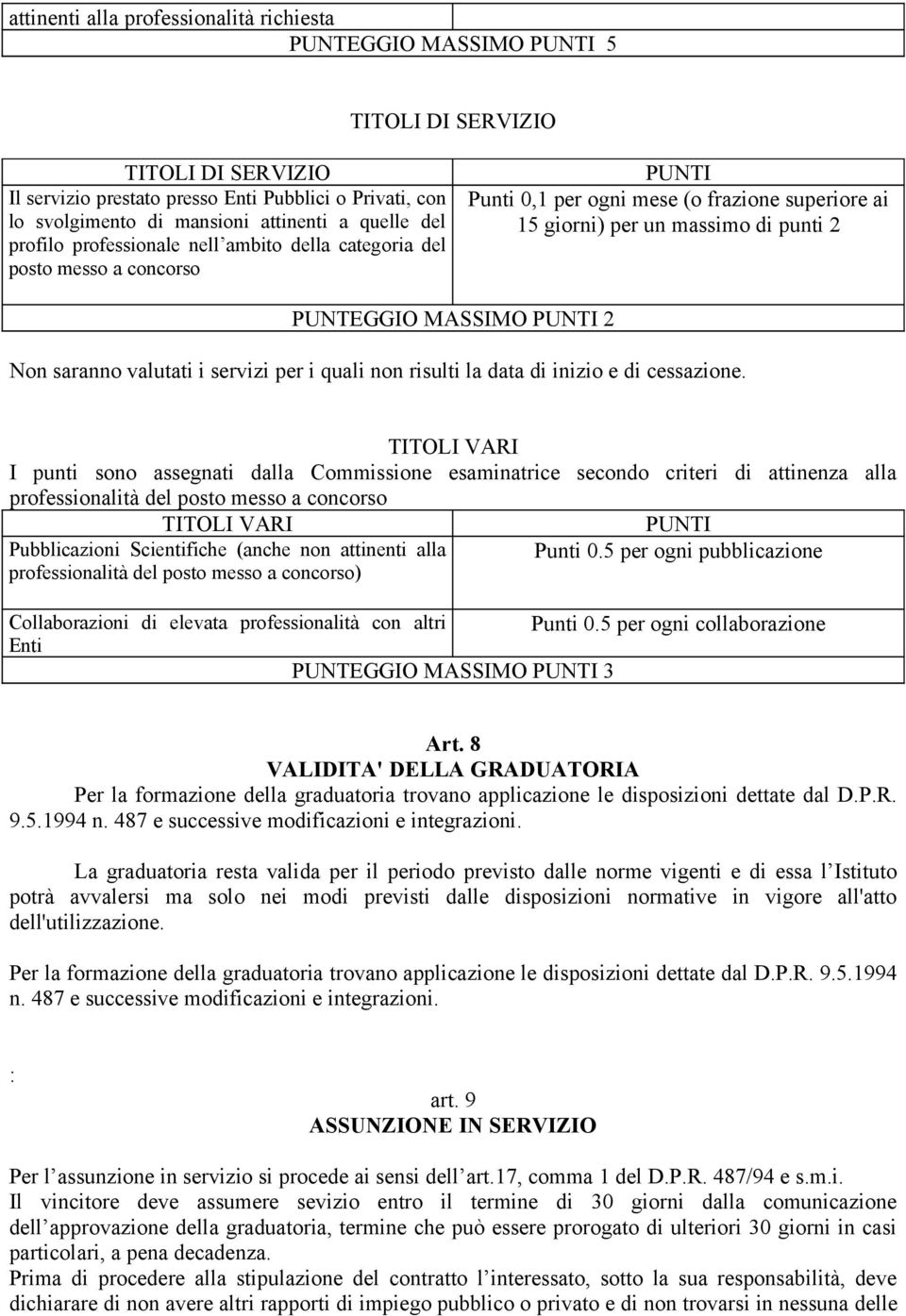 PUNTI 2 Non saranno valutati i servizi per i quali non risulti la data di inizio e di cessazione.