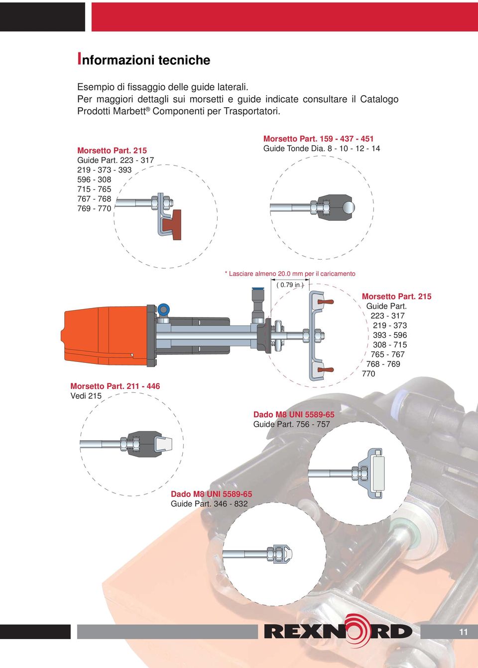 215 Guide Part. 223-317 219-373 - 393 596-308 715-765 767-768 769-770 Morsetto Part. 159-437 - 451 Guide Tonde Dia. 8-10 - 12-14 Morsetto Part.