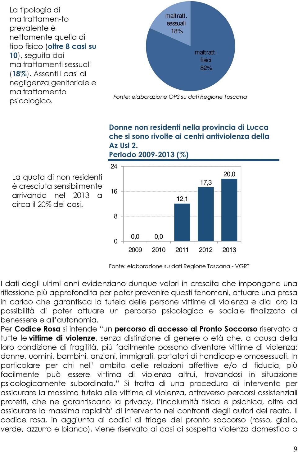 fisici 82% Fonte: elaborazione OPS su dati Regione Toscana La quota di non residenti è cresciuta sensibilmente arrivando nel 2013 a circa il 20% dei casi.