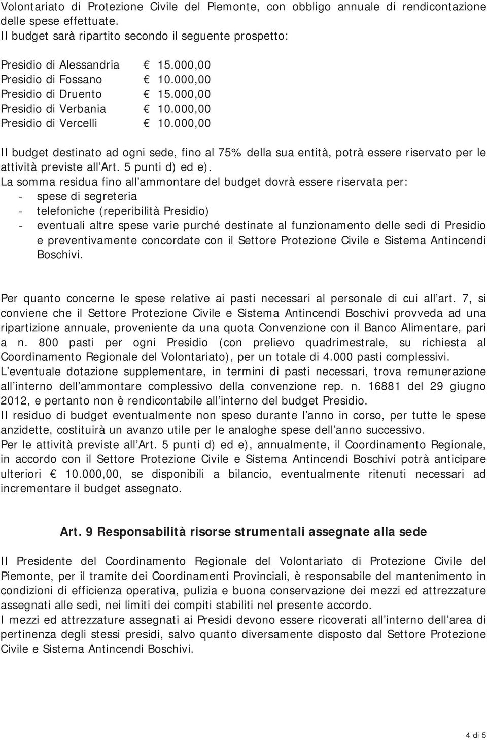 000,00 Il budget destinato ad ogni sede, fino al 75% della sua entità, potrà essere riservato per le attività previste all Art. 5 punti d) ed e).