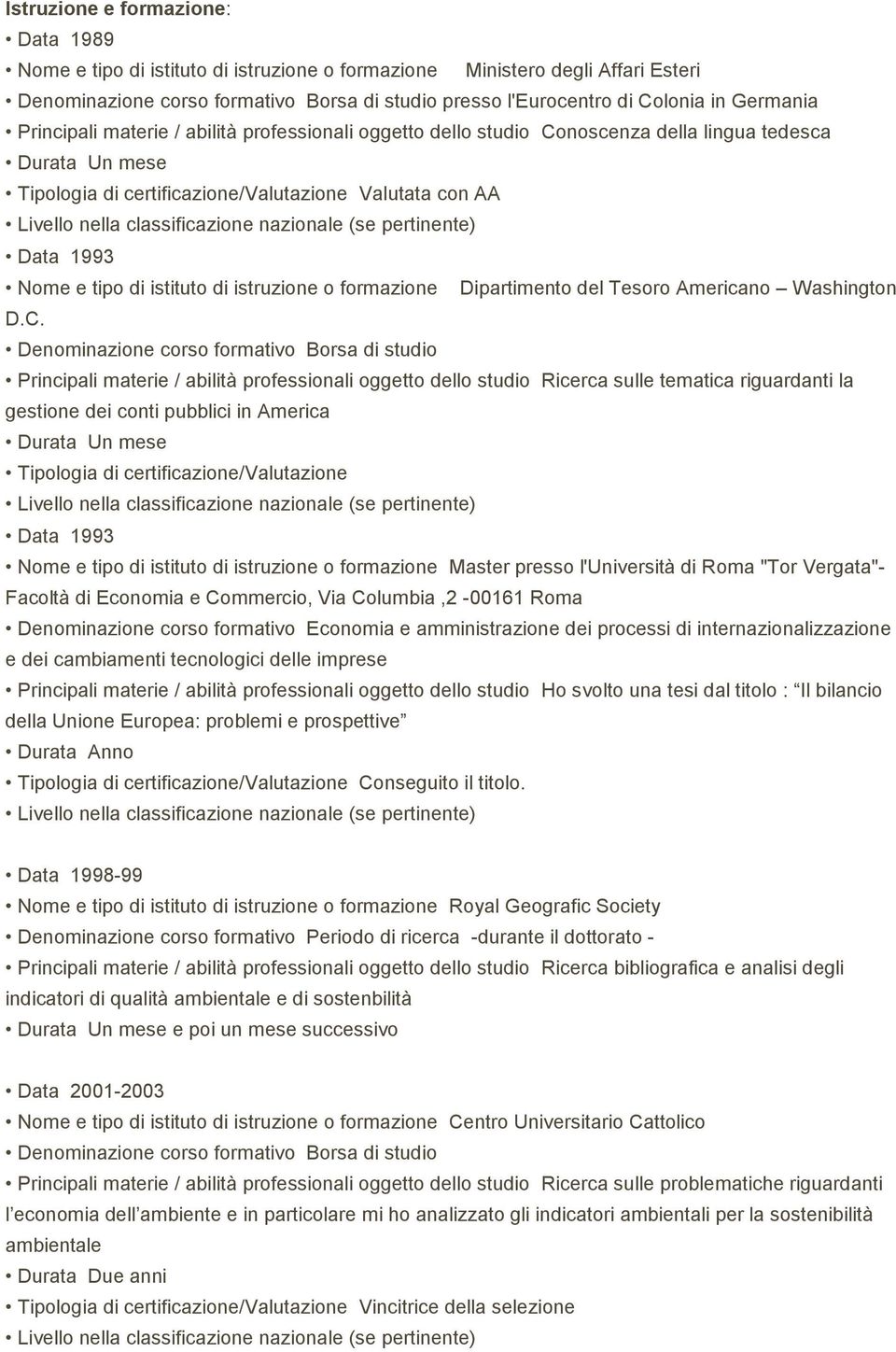 di istituto di istruzione o formazione Dipartimento del Tesoro Americano Washington D.C.