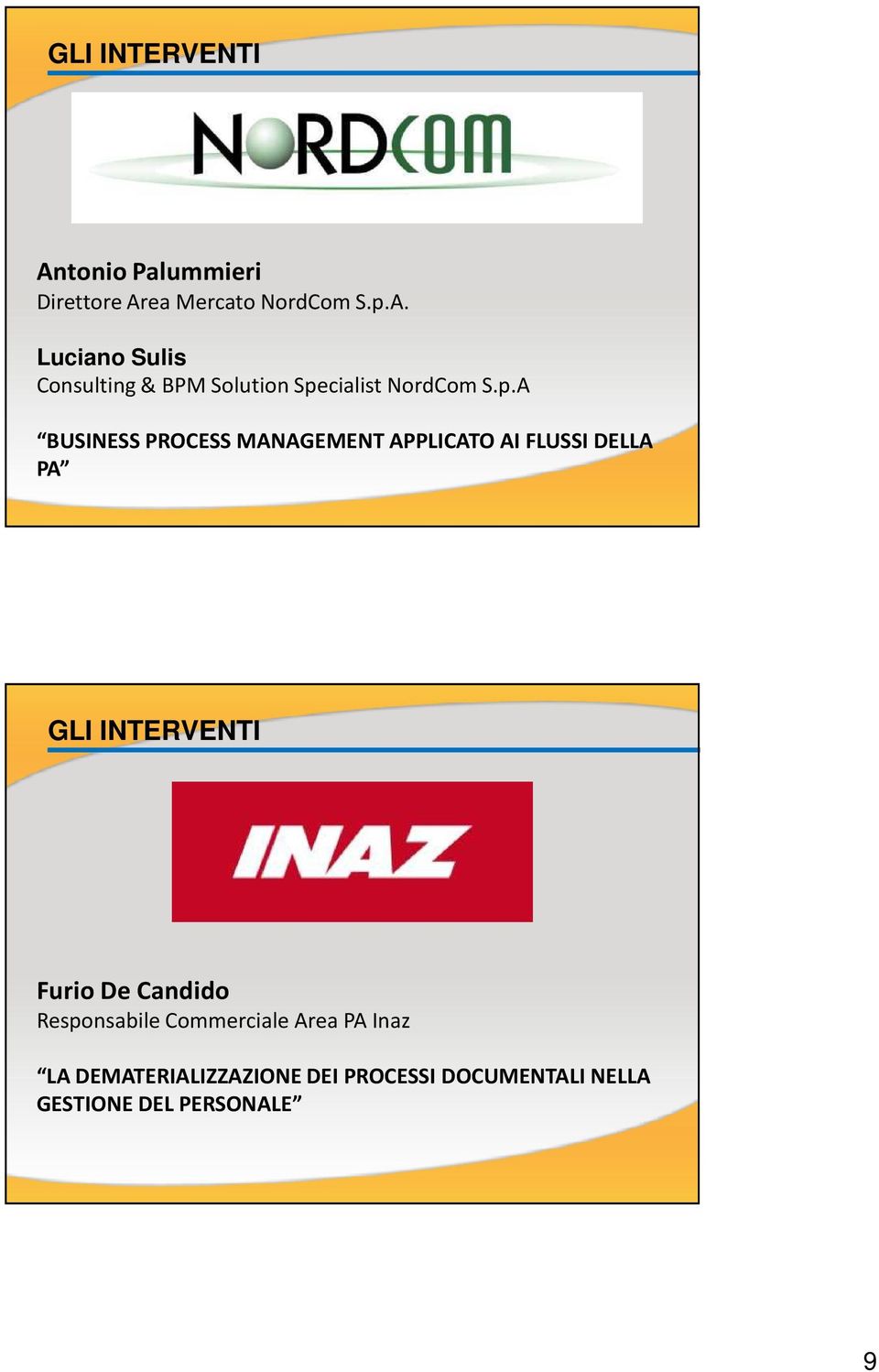 Candido Responsabile Commerciale Area PA Inaz LA DEMATERIALIZZAZIONE DEI PROCESSI