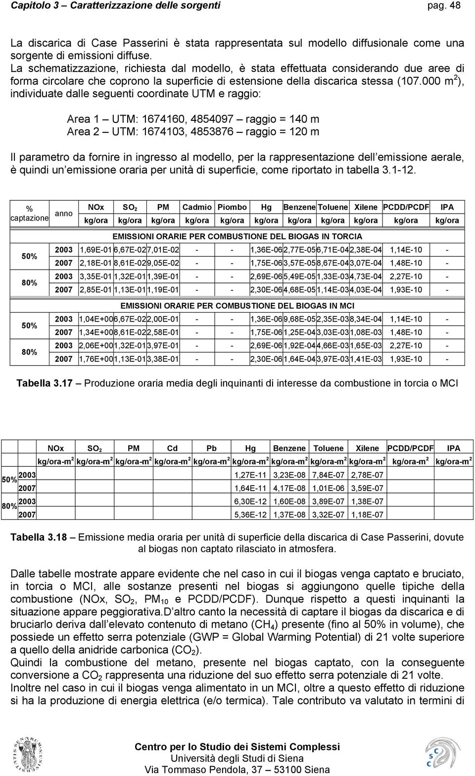 000 m 2 ), individuate dalle seguenti coordinate UTM e raggio: Area 1 UTM: 1674160, 4854097 raggio = 140 m Area 2 UTM: 1674103, 4853876 raggio = 120 m Il parametro da fornire in ingresso al modello,