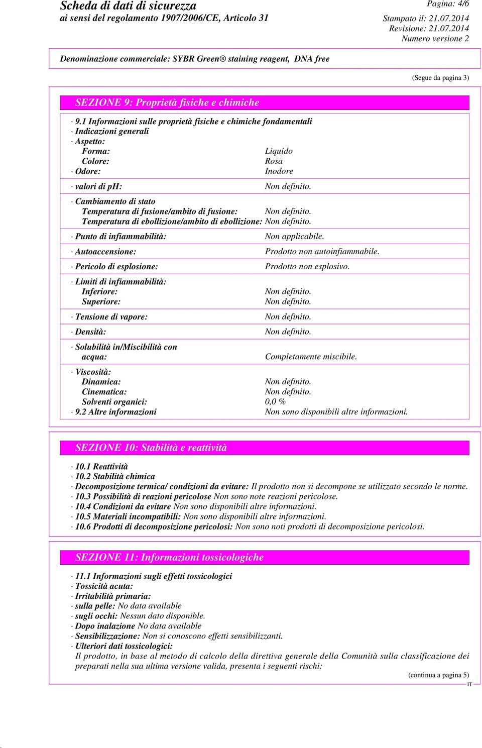 fusione/ambito di fusione: Temperatura di ebollizione/ambito di ebollizione: Punto di infiammabilità: Non applicabile. Autoaccensione: Prodotto non autoinfiammabile.