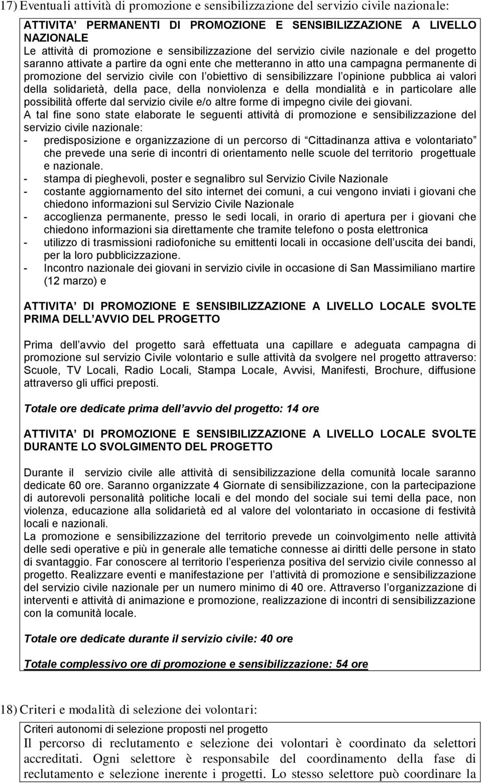 di sensibilizzare l opinione pubblica ai valori della solidarietà, della pace, della nonviolenza e della mondialità e in particolare alle possibilità offerte dal servizio civile e/o altre forme di