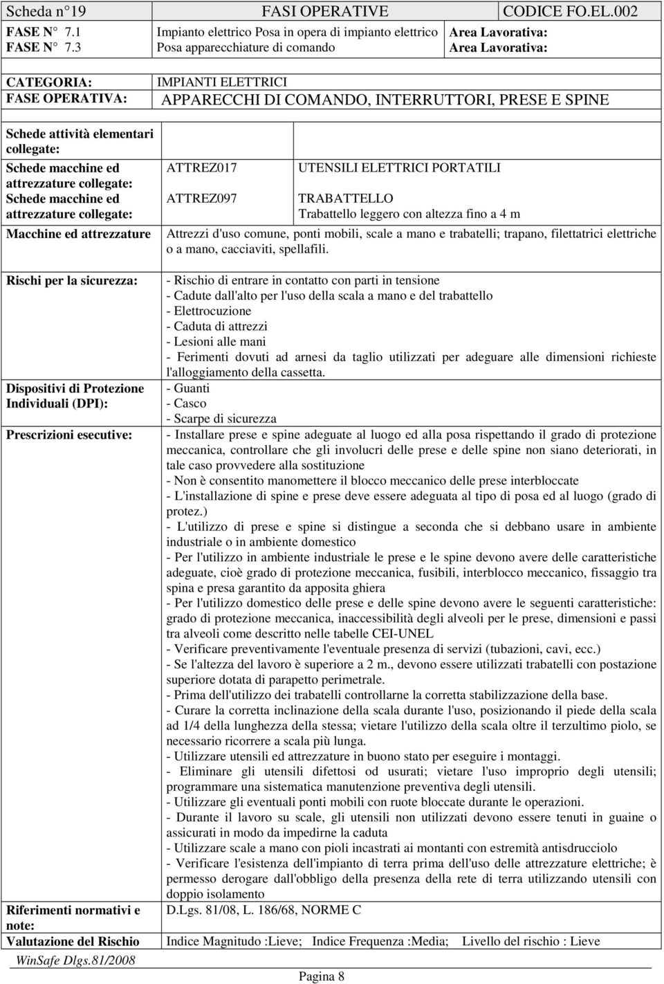 collegate: Macchine ed attrezzature IMPIANTI ELETTRICI APPARECCHI DI COMANDO, INTERRUTTORI, PRESE E SPINE ATTREZ017 ATTREZ097 UTENSILI ELETTRICI PORTATILI TRABATTELLO Trabattello leggero con altezza