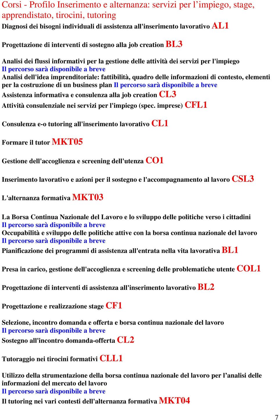 informazioni di contesto, elementi per la costruzione di un business plan Assistenza informativa e consulenza alla job creation CL3 Attività consulenziale nei servizi per l'impiego (spec.