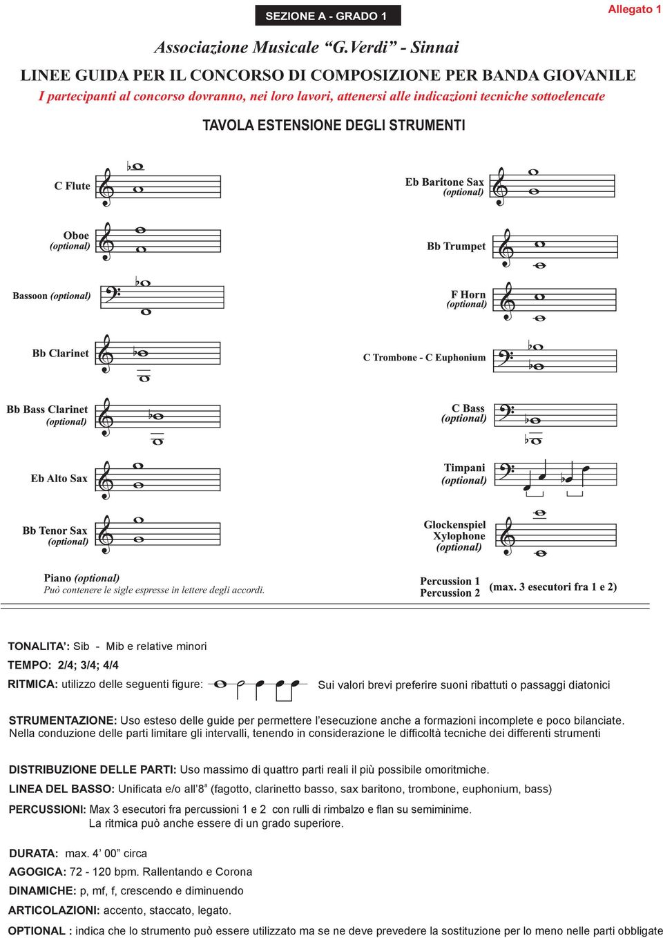 ESTENSIONE DEGLI STRUMENTI Piano (optional) Può contenere le sigle espresse in lettere degli accordi.