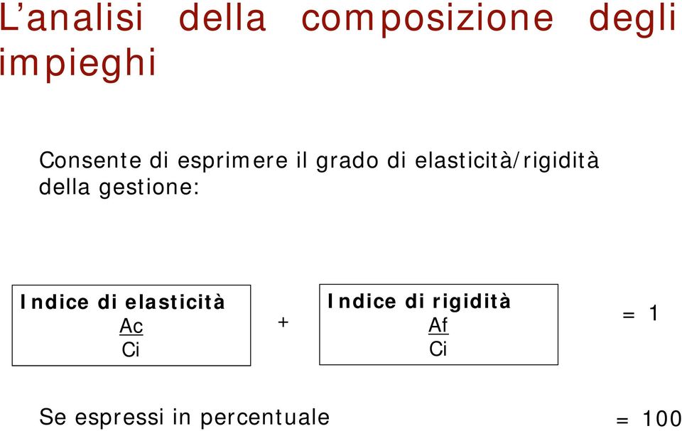 elasticità/rigidità della gestione: Indice di