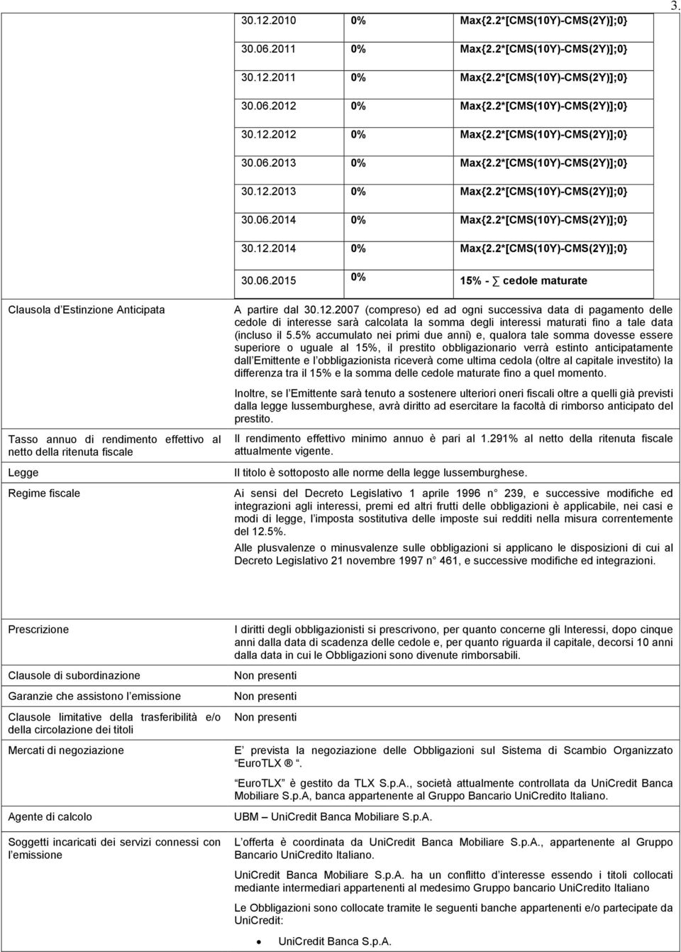 12.2007 (compreso) ed ad ogni successiva data di pagamento delle cedole di interesse sarà calcolata la somma degli interessi maturati fino a tale data (incluso il 5.