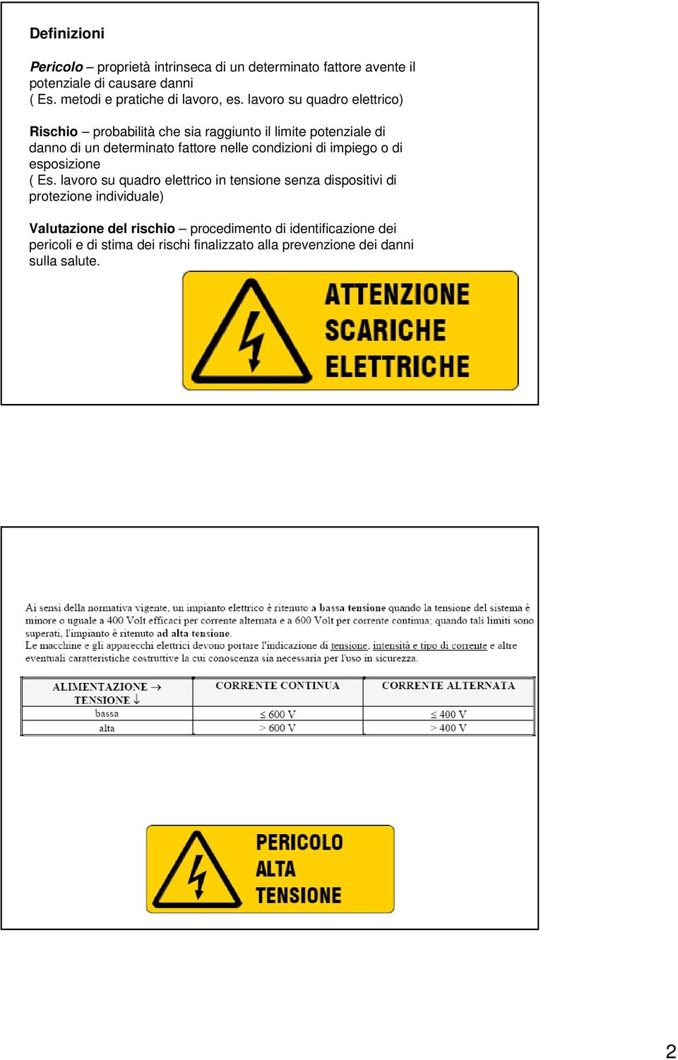 lavoro su quadro elettrico) Rischio probabilità che sia raggiunto il limite potenziale di danno di un determinato fattore nelle