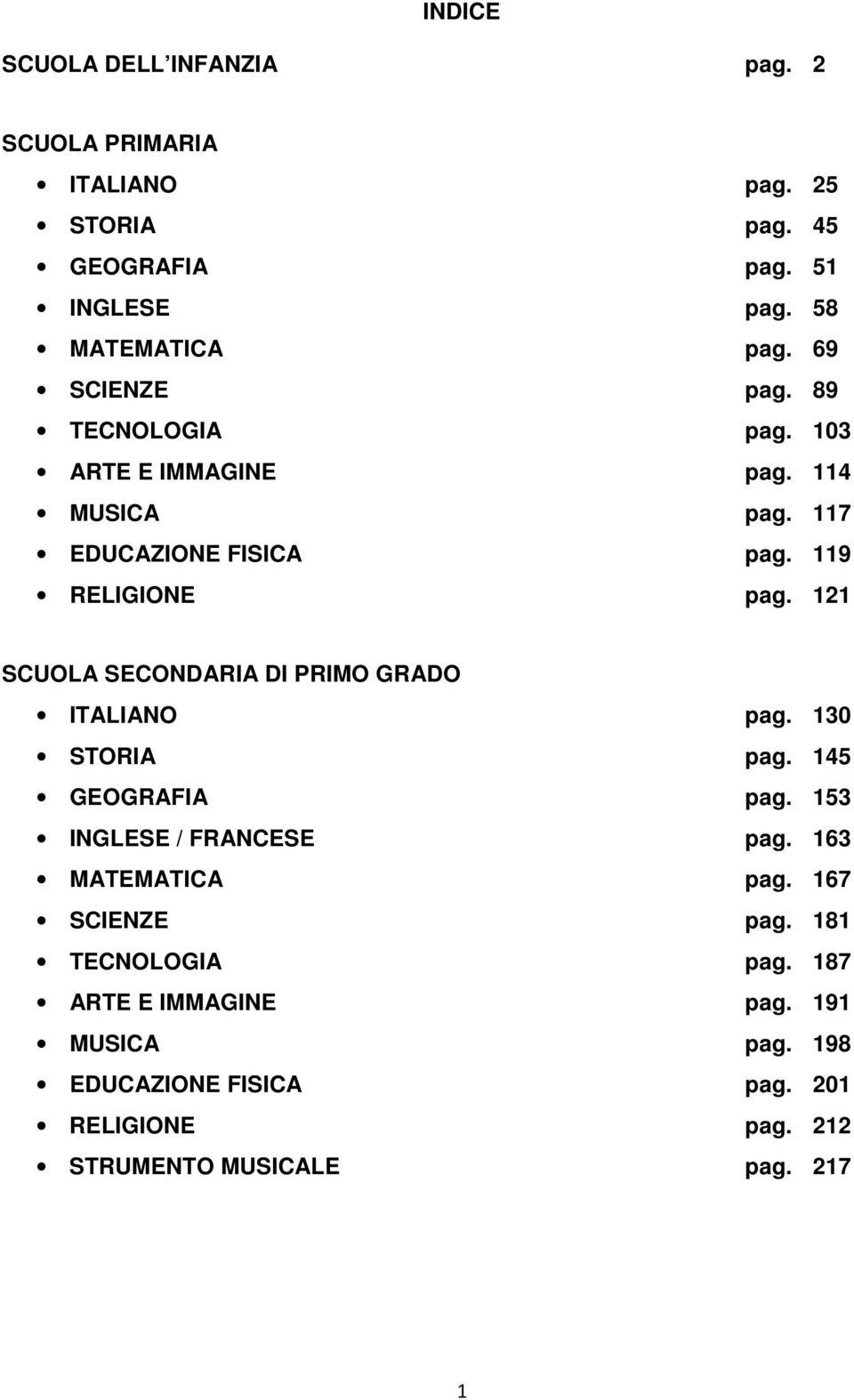 121 SCUOLA SECONDARIA DI PRIMO GRADO ITALIANO pag. 130 STORIA pag. 145 GEOGRAFIA pag. 153 INGLESE / FRANCESE pag. 163 MATEMATICA pag.