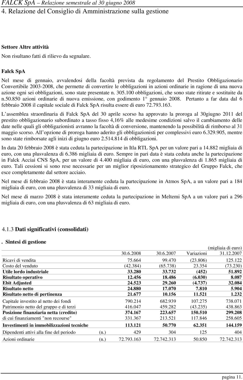 ragione di una nuova azione ogni sei obbligazioni, sono state presentate n. 305.100 obbligazioni, che sono state ritirate e sostituite da n.50.