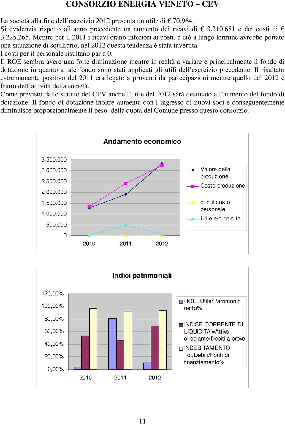 Il ROE sembra avere una forte diminuzione mentre in realtà a variare è principalmente il fondo di dotazione in quanto a tale fondo sono stati applicati gli utili dell esercizio precedente.