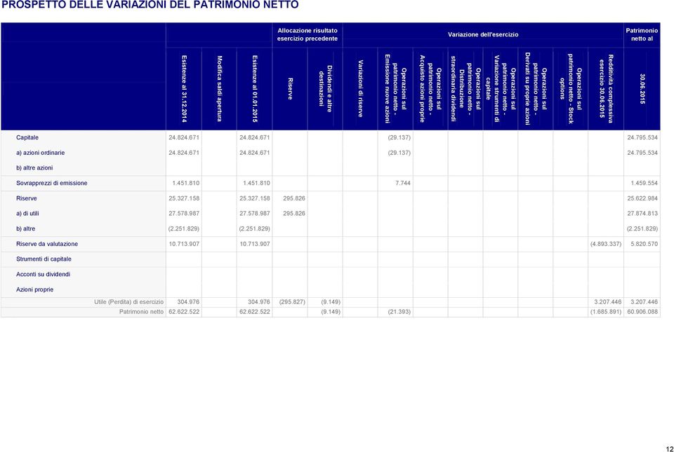 strumenti di capitale Operazioni sul patrimonio netto - Distribuzione straordinaria dividendi Operazioni sul patrimonio netto - Acquisto azioni proprie Operazioni sul patrimonio netto - Emissione