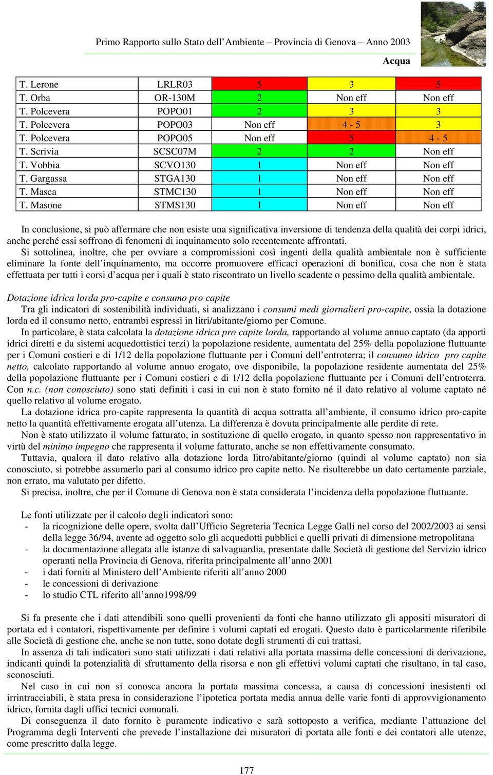 Masone STMS130 1 Non eff Non eff In conclusione, si può affermare che non esiste una significativa inversione di tendenza della qualità dei corpi idrici, anche perché essi soffrono di fenomeni di