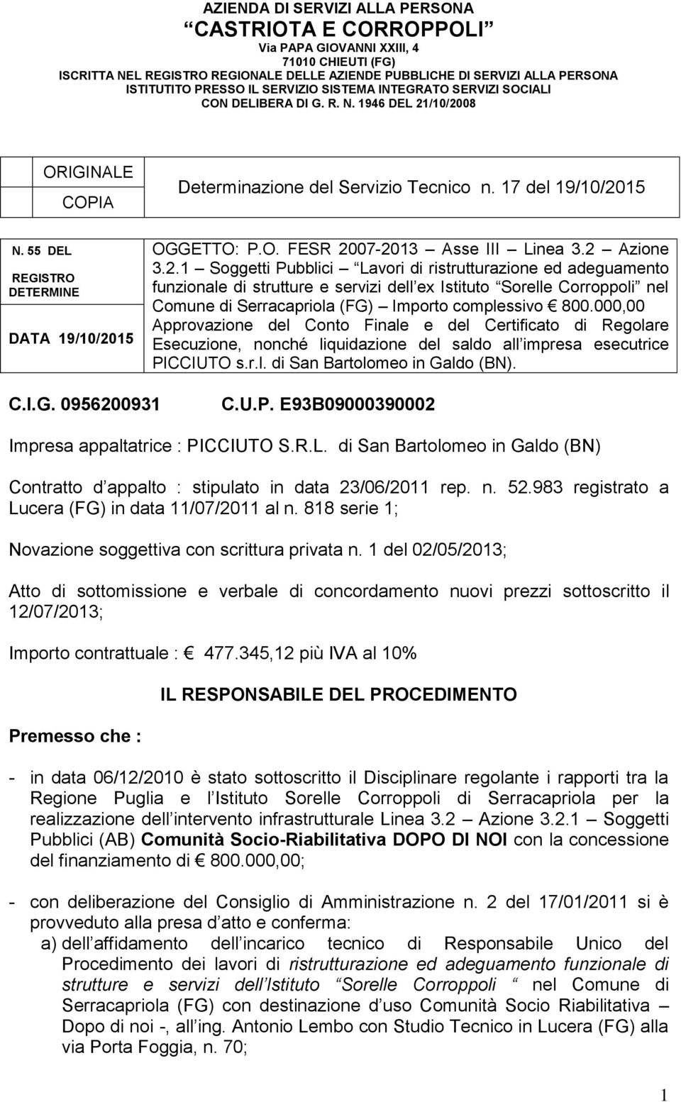 55 DEL REGISTRO DETERMINE DATA 19/10/20