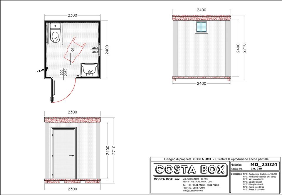 cm. 90x205 N 01 Finestrino wasistas cm.