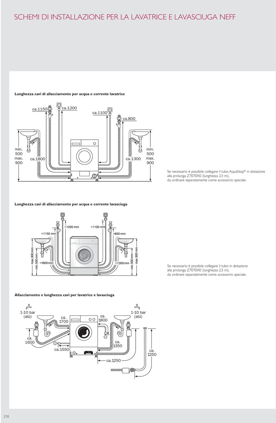 900 Se necessario è possibie coegare i tubo AquaStop in dotazione aa prounga Z7070X0 (unghezza 2,5 m), da ordinare separatamente come accessorio speciae.