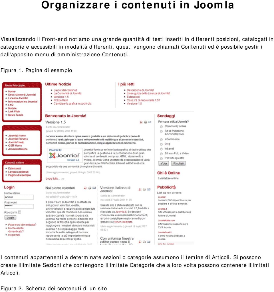 Contenuti. Figura 1. Pagina di esempio I contenuti appartenenti a determinate sezioni o categorie assumono il temine di Articoli.