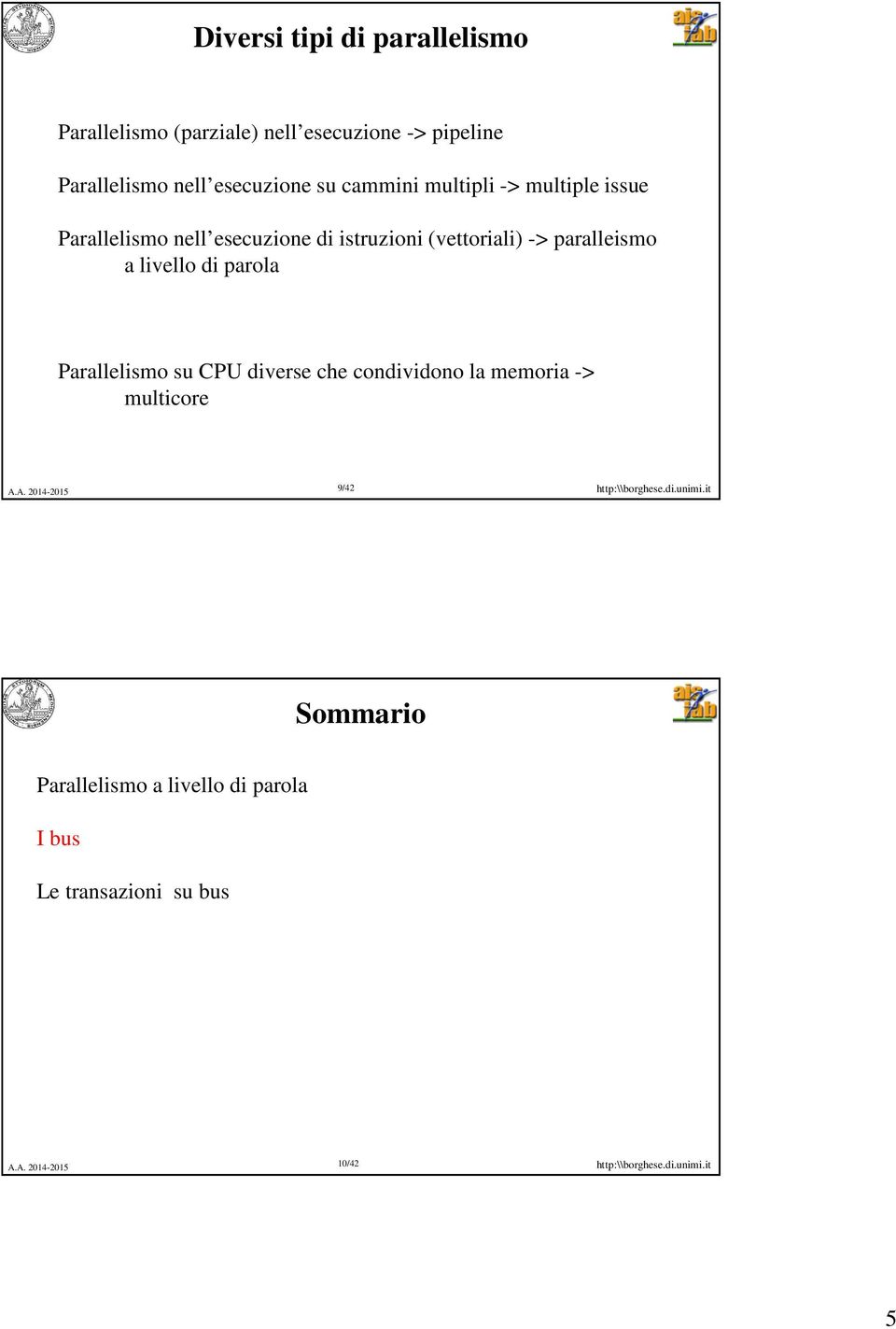 (vettoriali) -> paralleismo a livello di parola Parallelismo su CPU diverse che condividono la