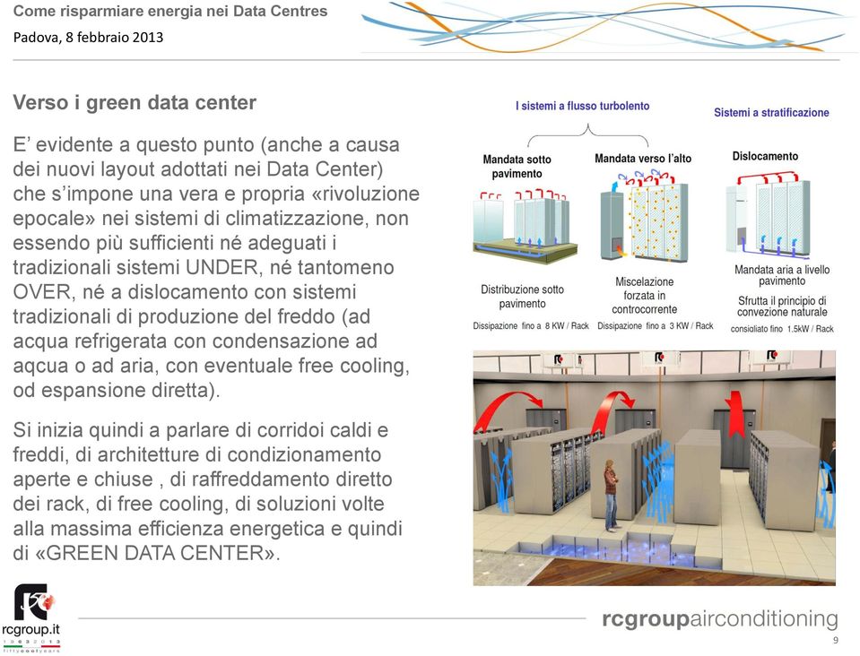 acqua refrigerata con condensazione ad aqcua o ad aria, con eventuale free cooling, od espansione diretta).