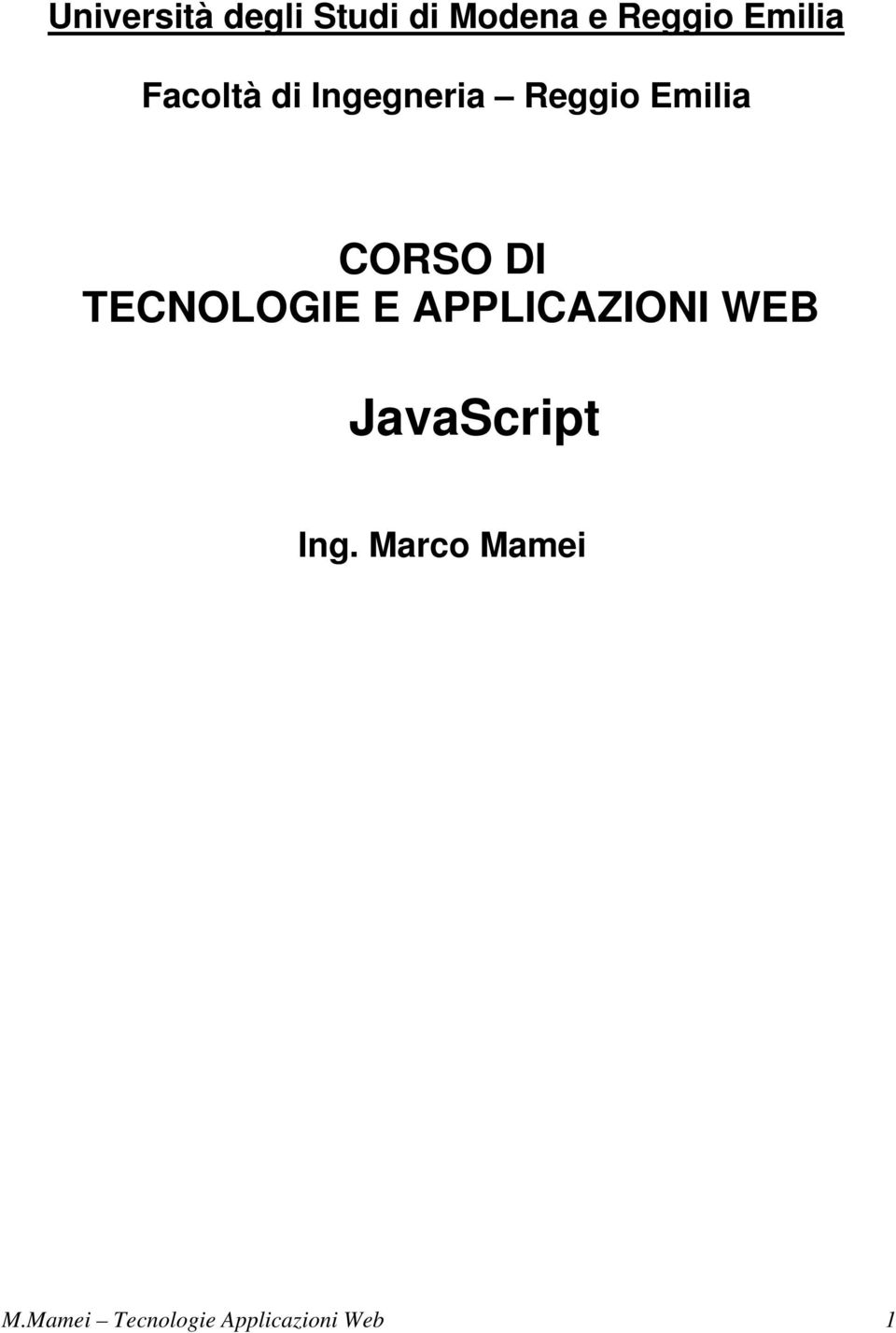 CORSO DI TECNOLOGIE E APPLICAZIONI WEB