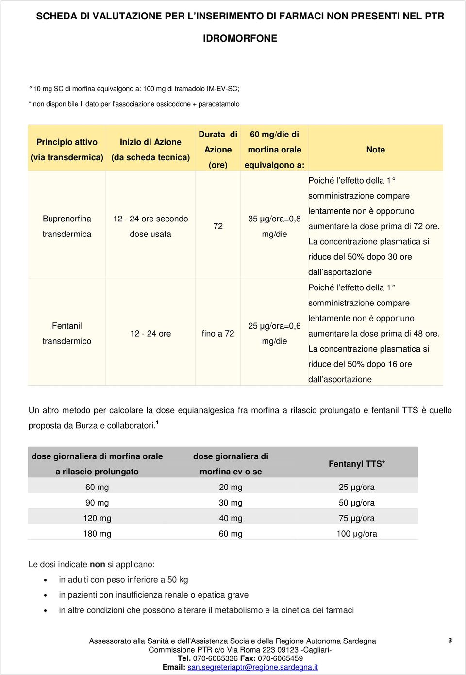 µg/ora=0,8 mg/die lentamente non è opportuno aumentare la dose prima di 72 ore.