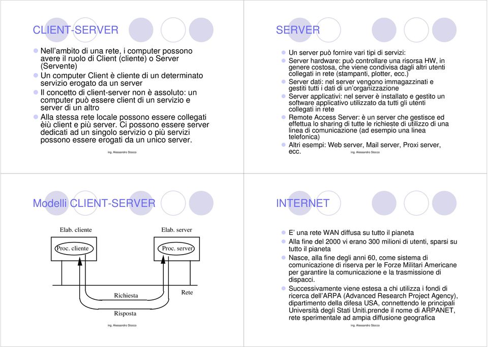 Ci possono essere server dedicati ad un singolo servizio o più servizi possono essere erogati da un unico server.