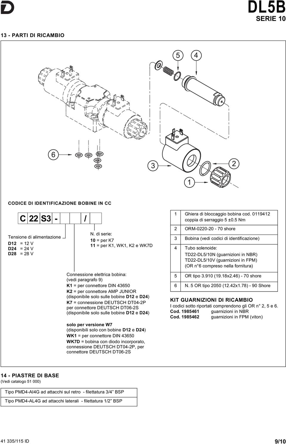 D24) K7 = connessione DEUTSCH DT04-2P per connettore DEUTSCH DT06-2S (disponibile solo sulle bobine D12 e D24) solo per versione W7 (disponibili solo con bobine D12 e D24) WK1 = per connettore DIN