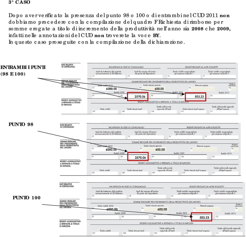 della produttività nell anno sia 2008 che 2009, infatti nelle annotazioni del CUD non troverete la voce BY.