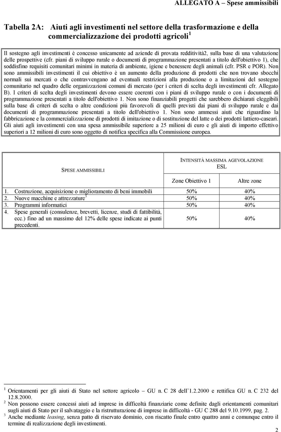 piani di sviluppo rurale o documenti di programmazione presentati a titolo dell'obiettivo 1), che soddisfino requisiti comunitari minimi in materia di ambiente, igiene e benessere degli animali (cfr.