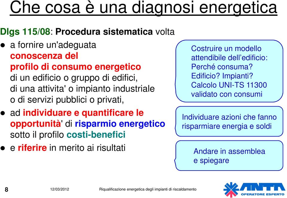 di risparmio energetico sotto il profilo costi-benefici e riferire in merito ai risultati Costruire un modello attendibile dell edificio: Perché