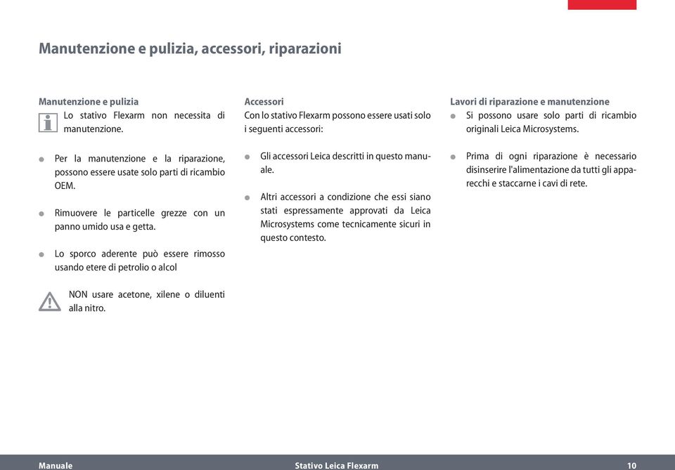 Per la manutenzione e la riparazione, possono essere usate solo parti di ricambio OEM. Rimuovere le particelle grezze con un panno umido usa e getta.