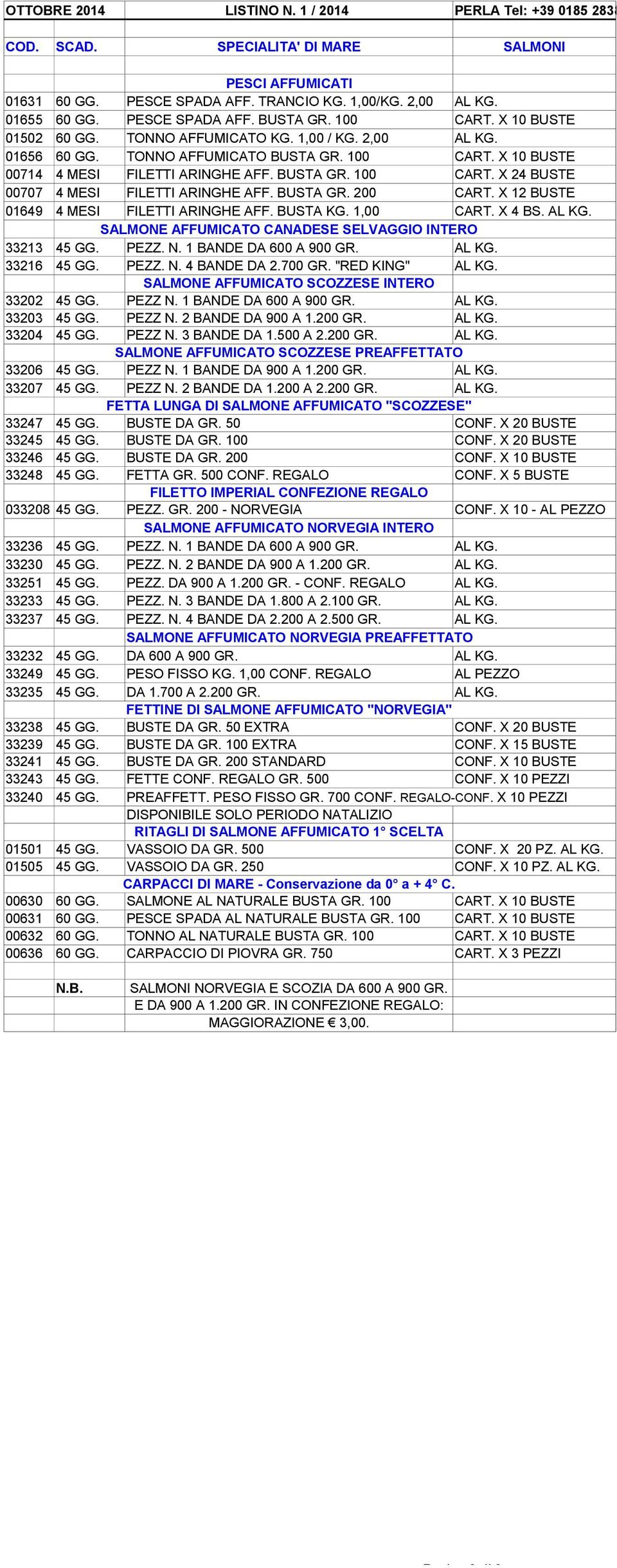 BUSTA GR. 100 CART. X 24 BUSTE 00707 4 MESI FILETTI ARINGHE AFF. BUSTA GR. 200 CART. X 12 BUSTE 01649 4 MESI FILETTI ARINGHE AFF. BUSTA KG. 1,00 CART. X 4 BS. AL KG.