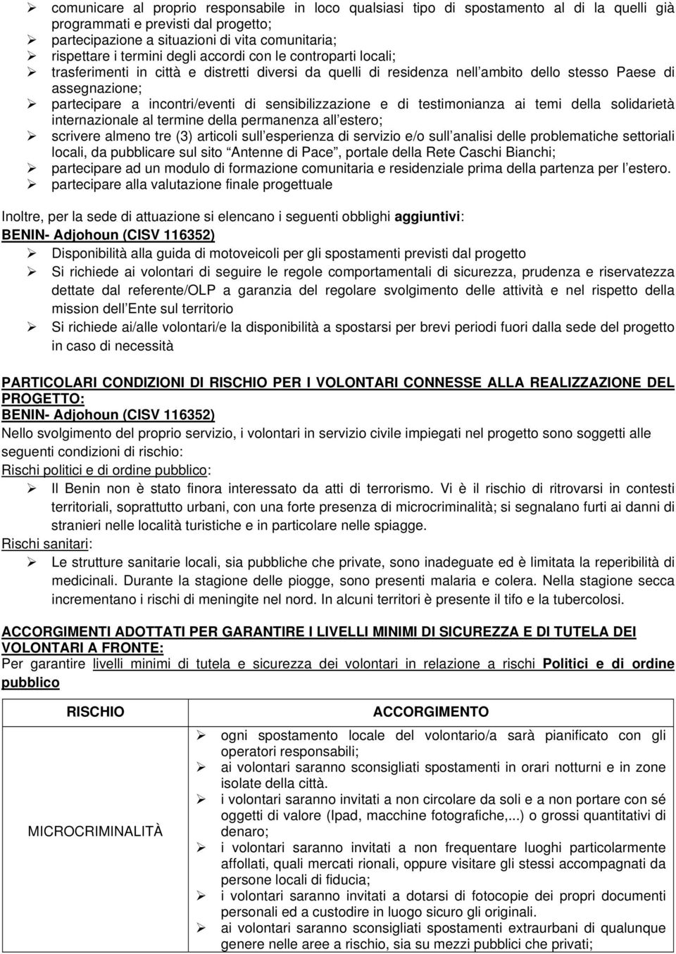 sensibilizzazione e di testimonianza ai temi della solidarietà internazionale al termine della permanenza all estero; scrivere almeno tre (3) articoli sull esperienza di servizio e/o sull analisi