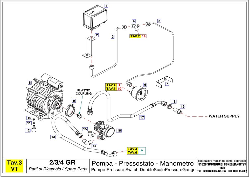 3 /3/ GR Pompa - Pressostato - Manometro Parti di Ricambio / Spare