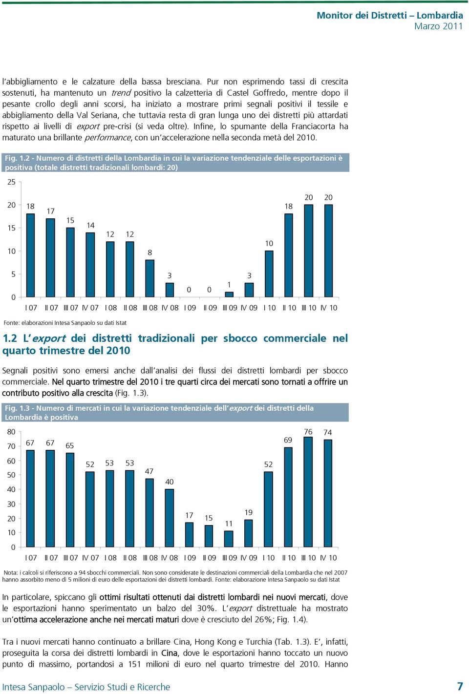 positivi il tessile e abbigliamento della Val Seriana, che tuttavia resta di gran lunga uno dei distretti più attardati rispetto ai livelli di export pre-crisi (si veda oltre).