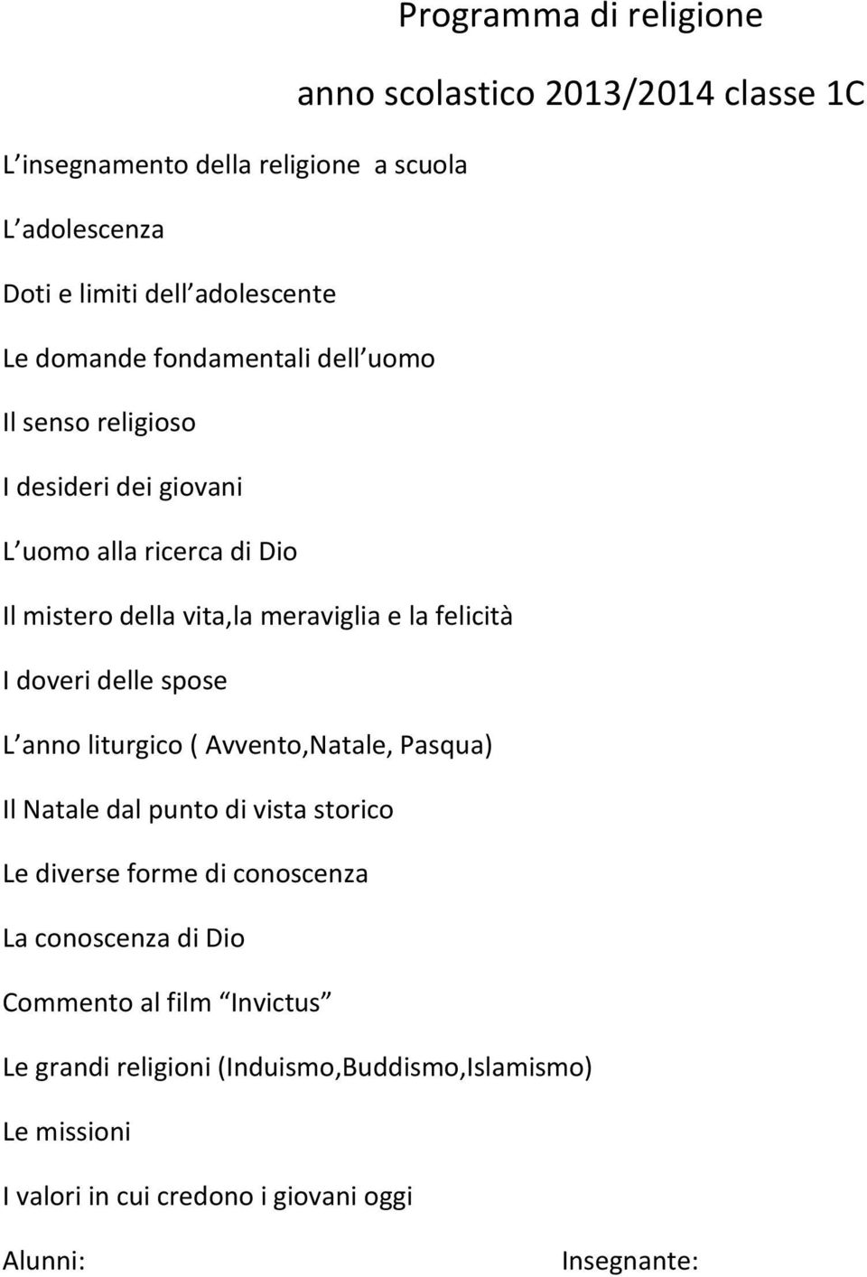 felicità I doveri delle spose L anno liturgico ( Avvento,Natale, Pasqua) Il Natale dal punto di vista storico Le diverse forme di