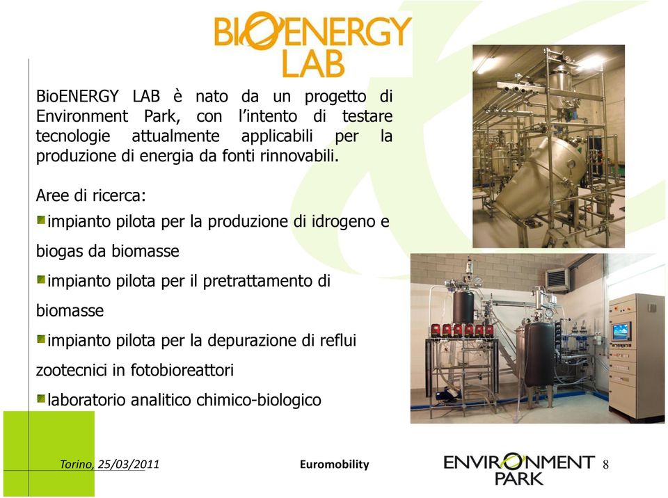 Aree di ricerca: impianto pilota per la produzione di idrogeno e biogas da biomasse impianto pilota per