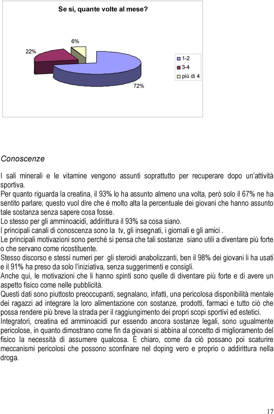 sostanza senza sapere cosa fosse. Lo stesso per gli amminoacidi, addirittura il 93% sa cosa siano. I principali canali di conoscenza sono la tv, gli insegnati, i giornali e gli amici.