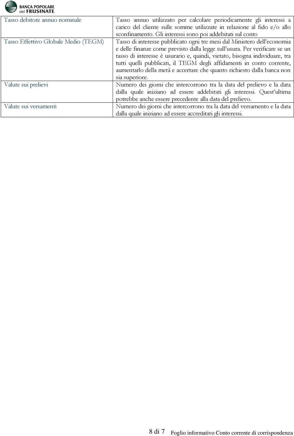 Gli interessi sono poi addebitati sul conto Tasso di interesse pubblicato ogni tre mesi dal Ministero dell economia e delle finanze come previsto dalla legge sull usura.