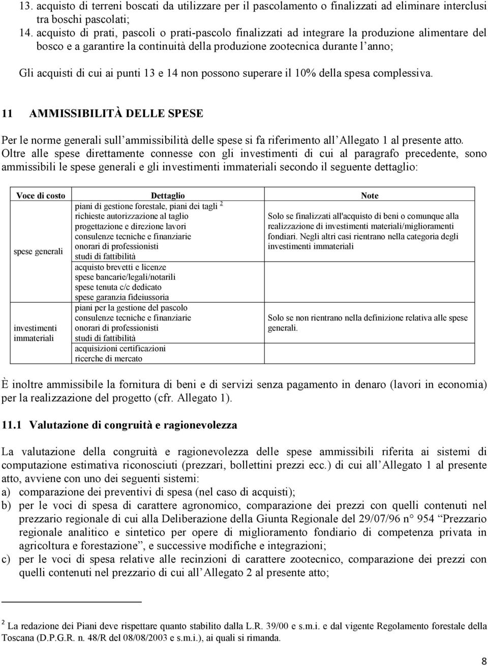 punti 13 e 14 non possono superare il 10% della spesa complessiva. 11 AMMISSIBILITÀ DELLE SPESE Per le norme generali sull ammissibilità delle spese si fa riferimento all Allegato 1 al presente atto.