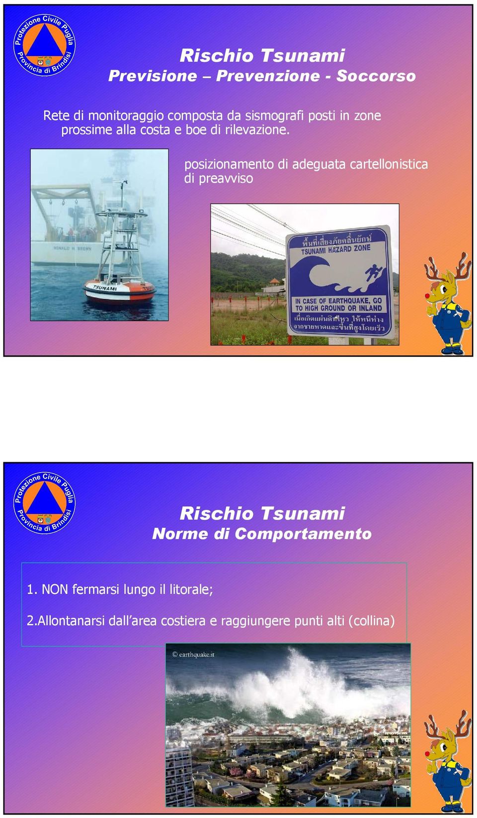 posizionamento di adeguata cartellonistica di preavviso Rischio Tsunami Norme di