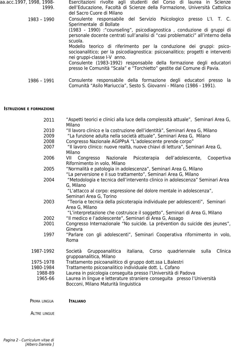 Servizio Psicologico presso L I. T. C.