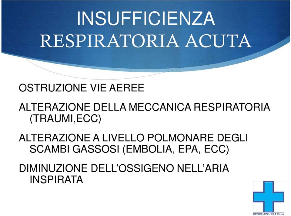 ALTERAZIONE A LIVELLO POLMONARE DEGLI SCAMBI GASSOSI